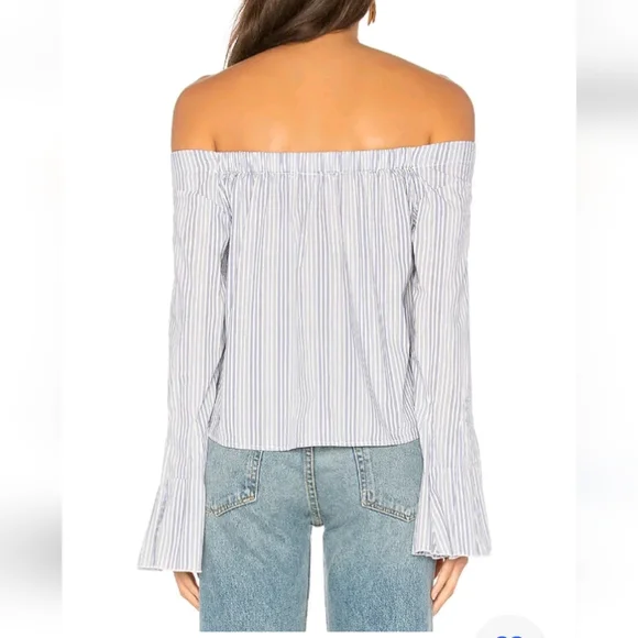 Free People Striped Blue Off Shoulder Blouse Bell Sleeve XS - Picture 5 of 14